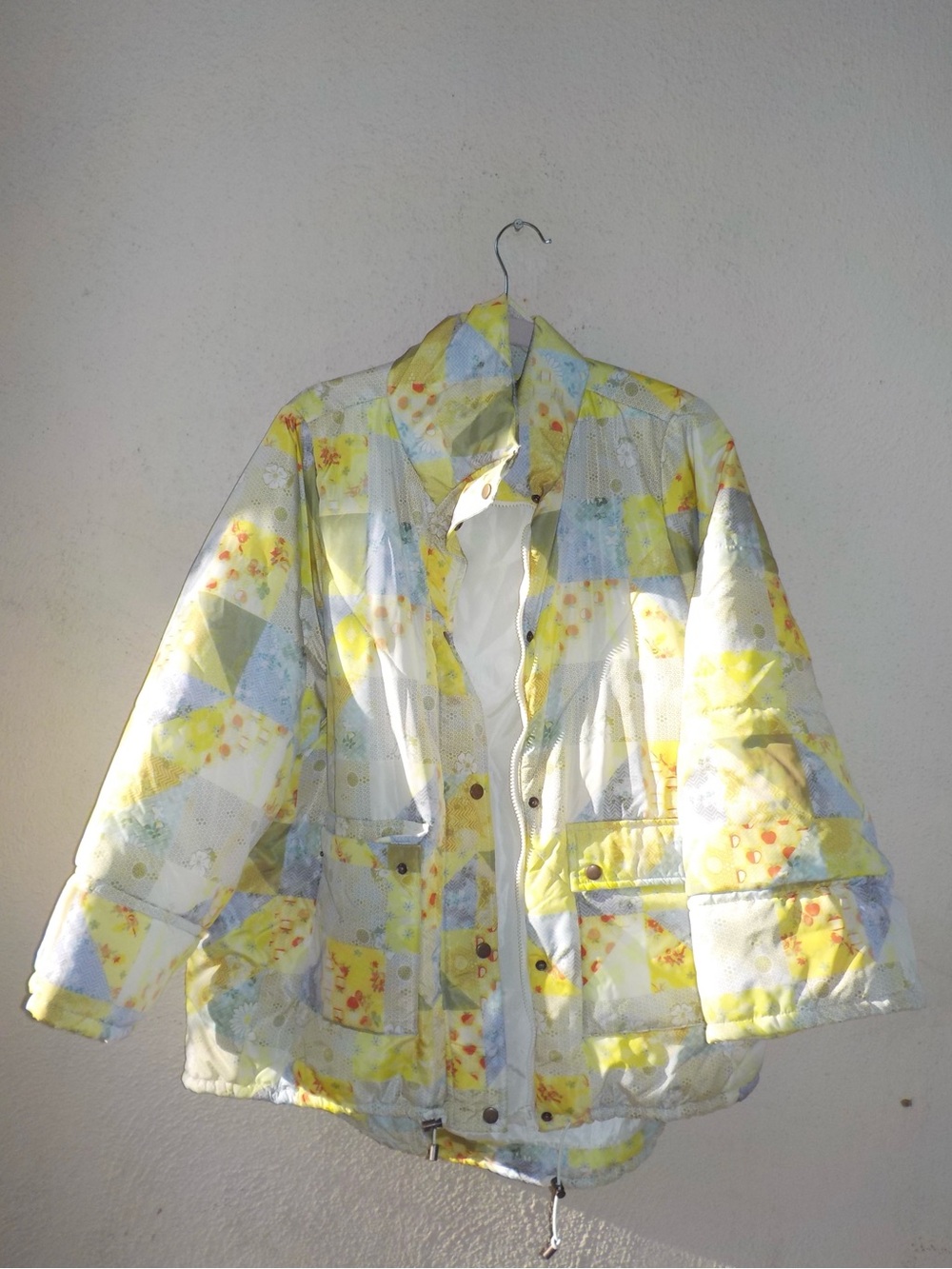 Urban Outfitters Yellow & White Patchwork Quilted Puffer Jacket